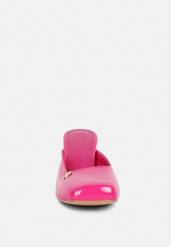 neoplast patent pu block heeled mules by ruw#color_pink