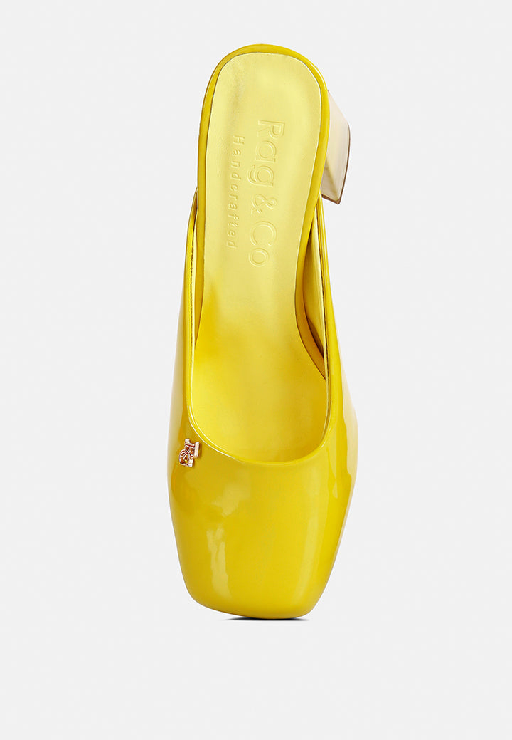 neoplast patent pu block heeled mules by ruw#color_yellow