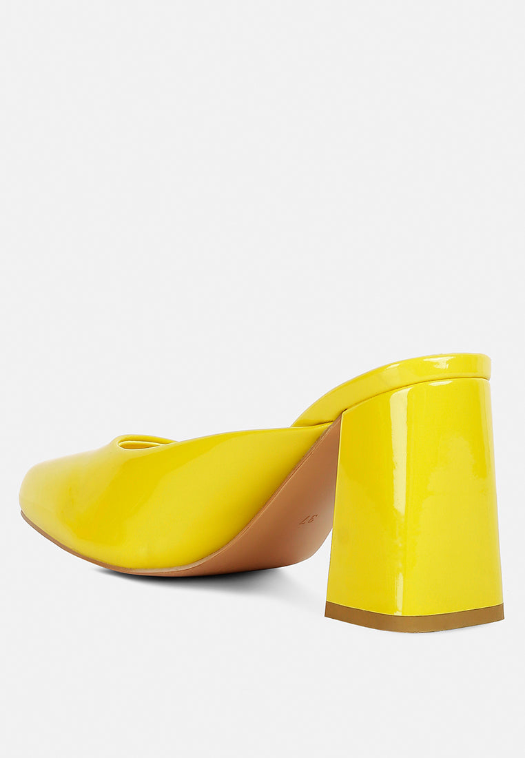 neoplast patent pu block heeled mules by ruw#color_yellow