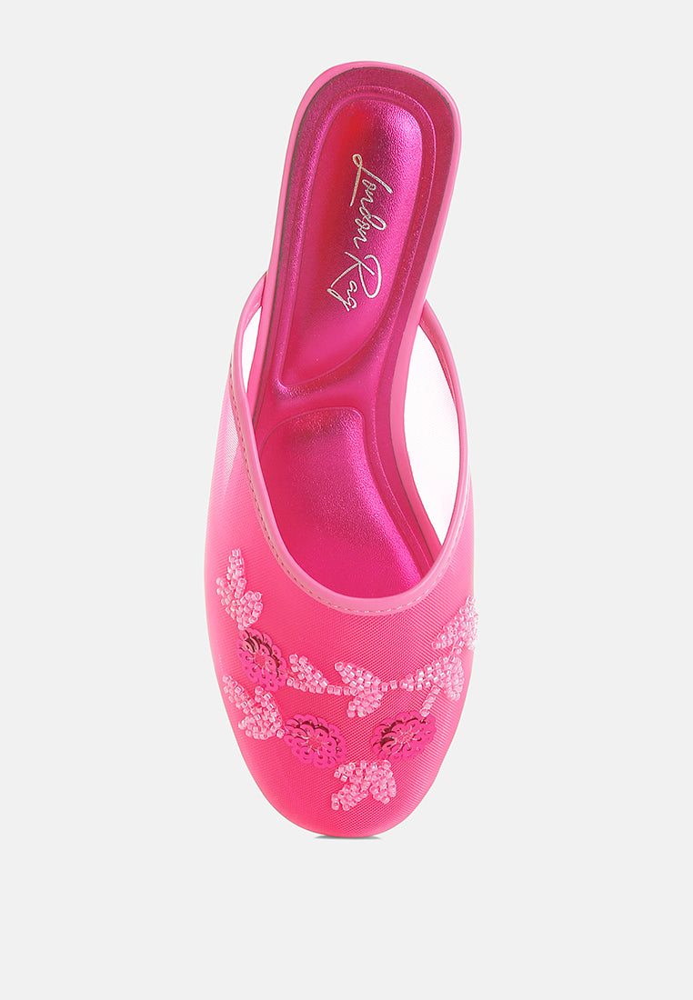 nahra mesh sequin beaded mules#color_fuchsia