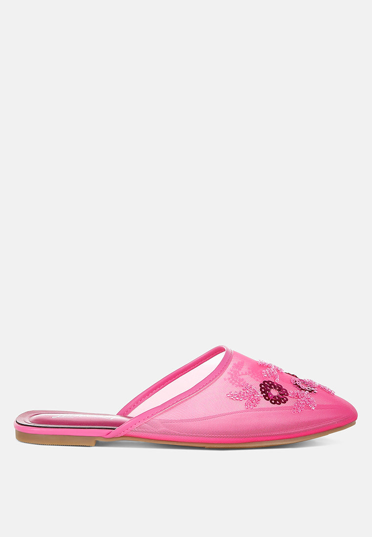 nahra mesh sequin beaded mules#color_fuchsia