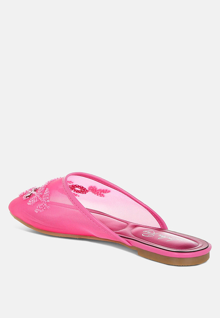 nahra mesh sequin beaded mules#color_fuchsia