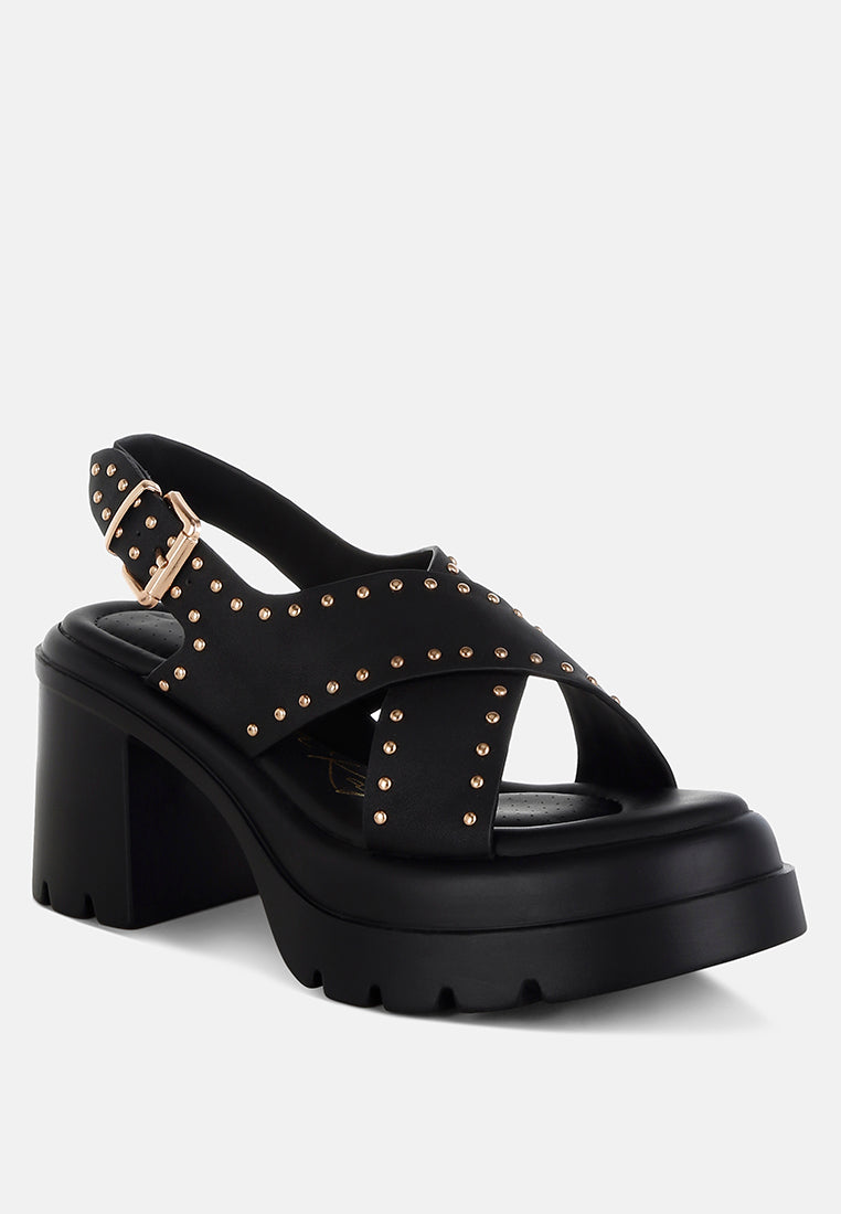 stud embellished block heel sandals by ruw#color_black