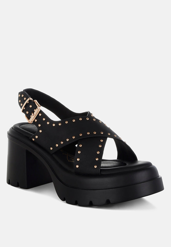 stud embellished block heel sandals by ruw#color_black