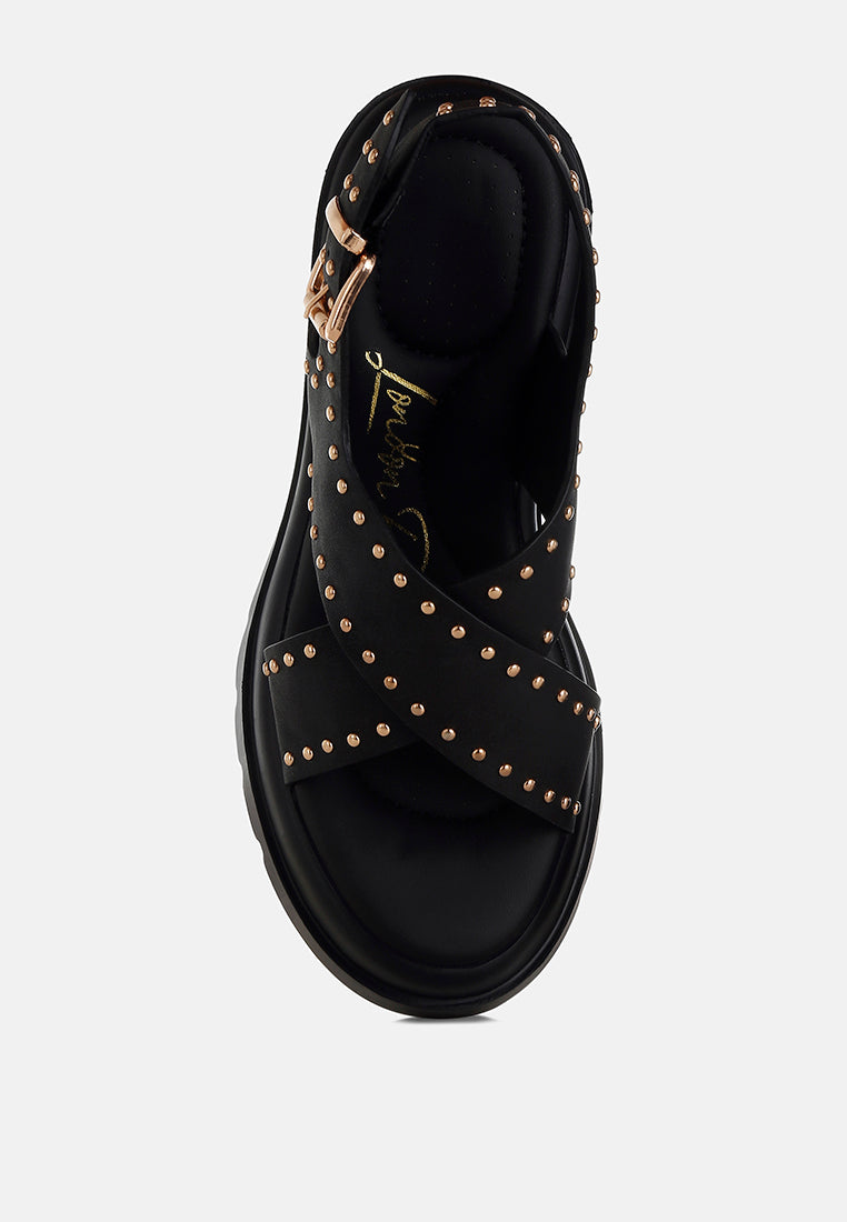 stud embellished block heel sandals by ruw#color_black