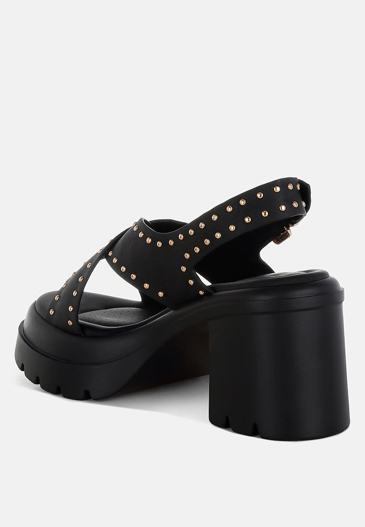 stud embellished block heel sandals by ruw#color_black