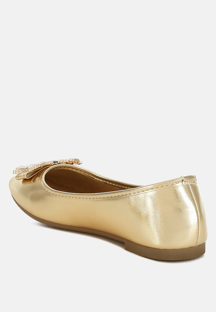rhinestone buckle metallic ballerinas by ruw#color_gold