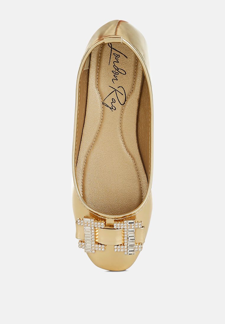 rhinestone buckle metallic ballerinas by ruw#color_gold