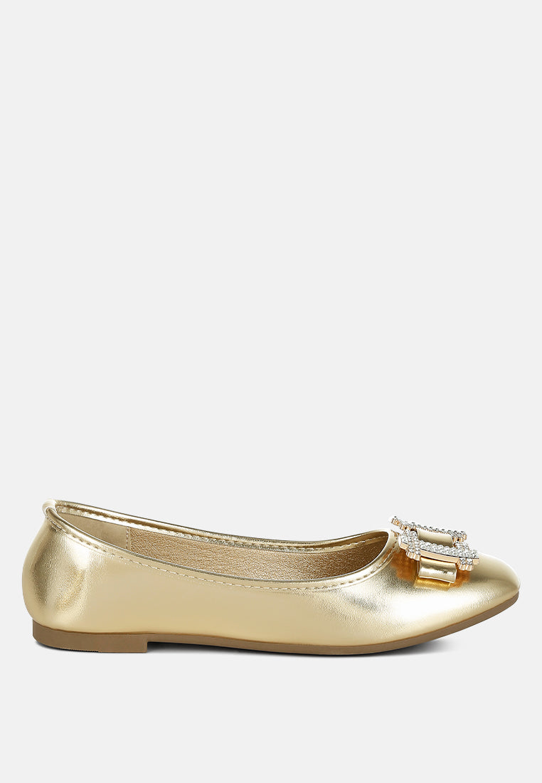 rhinestone buckle metallic ballerinas by ruw#color_gold