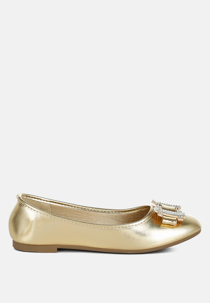 rhinestone buckle metallic ballerinas by ruw#color_gold