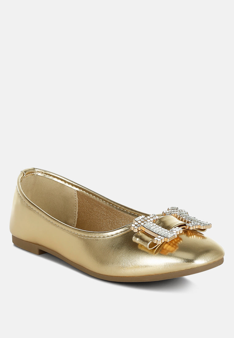 rhinestone buckle metallic ballerinas by ruw#color_gold