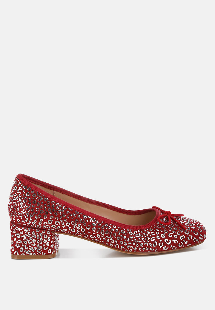 leopard print block heel ballerinas by ruw#color_dark red 
