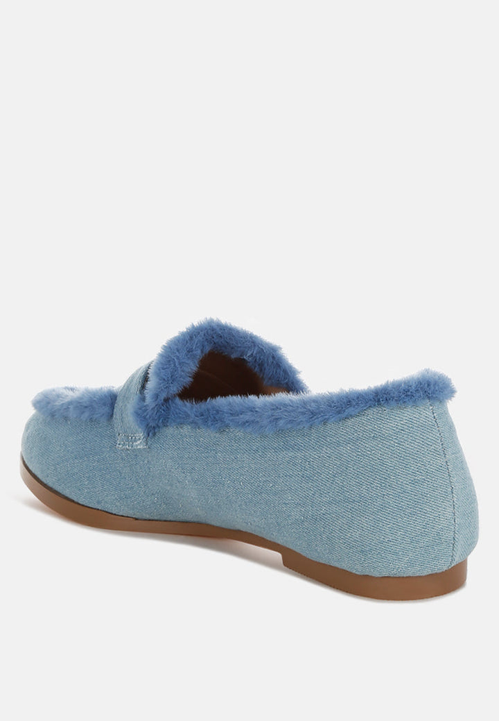 fur detail denim loafers by ruw#color_blue