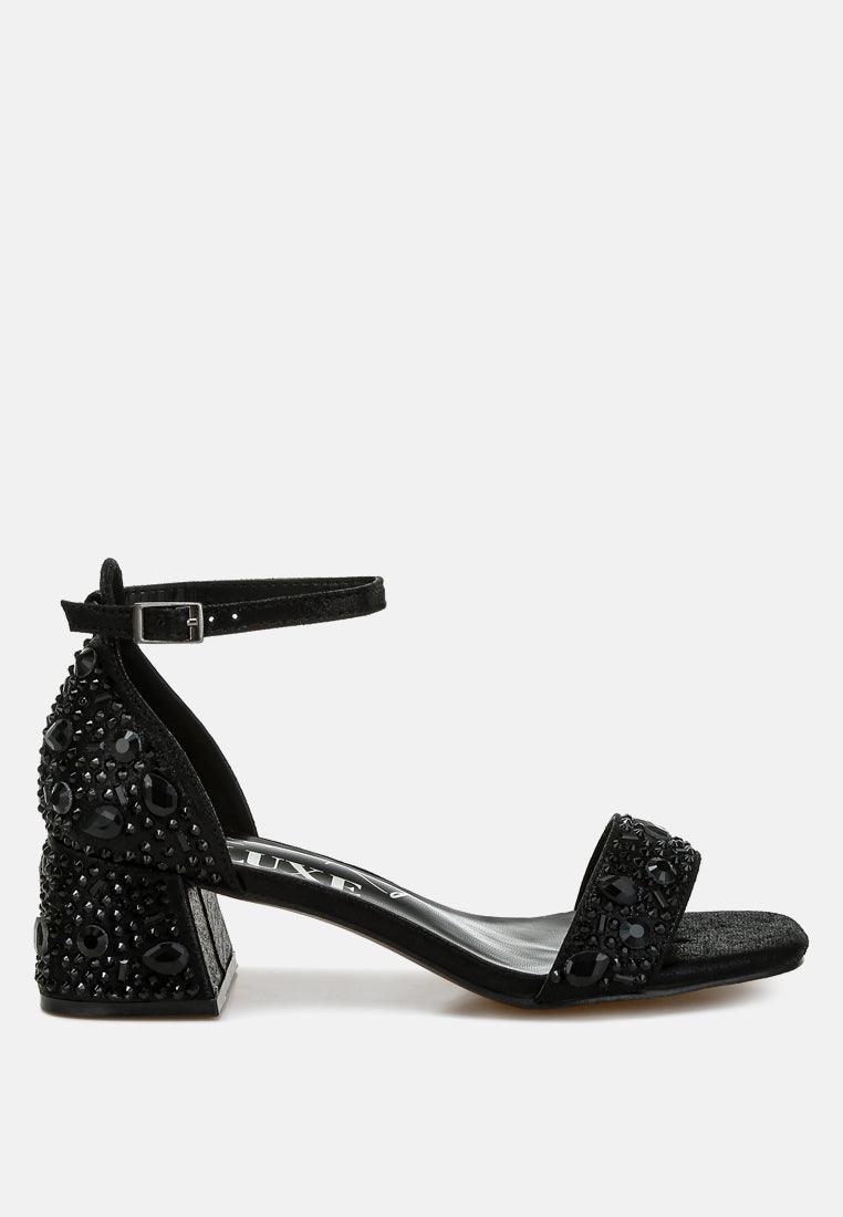 rhinestone embellished shimmer sandals by ruw color_black