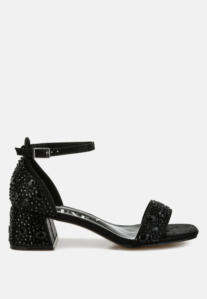 rhinestone embellished shimmer sandals by ruw color_black
