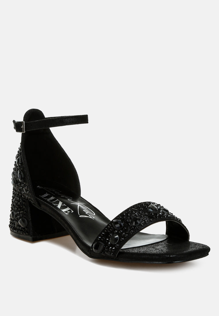 rhinestone embellished shimmer sandals by ruw color_black