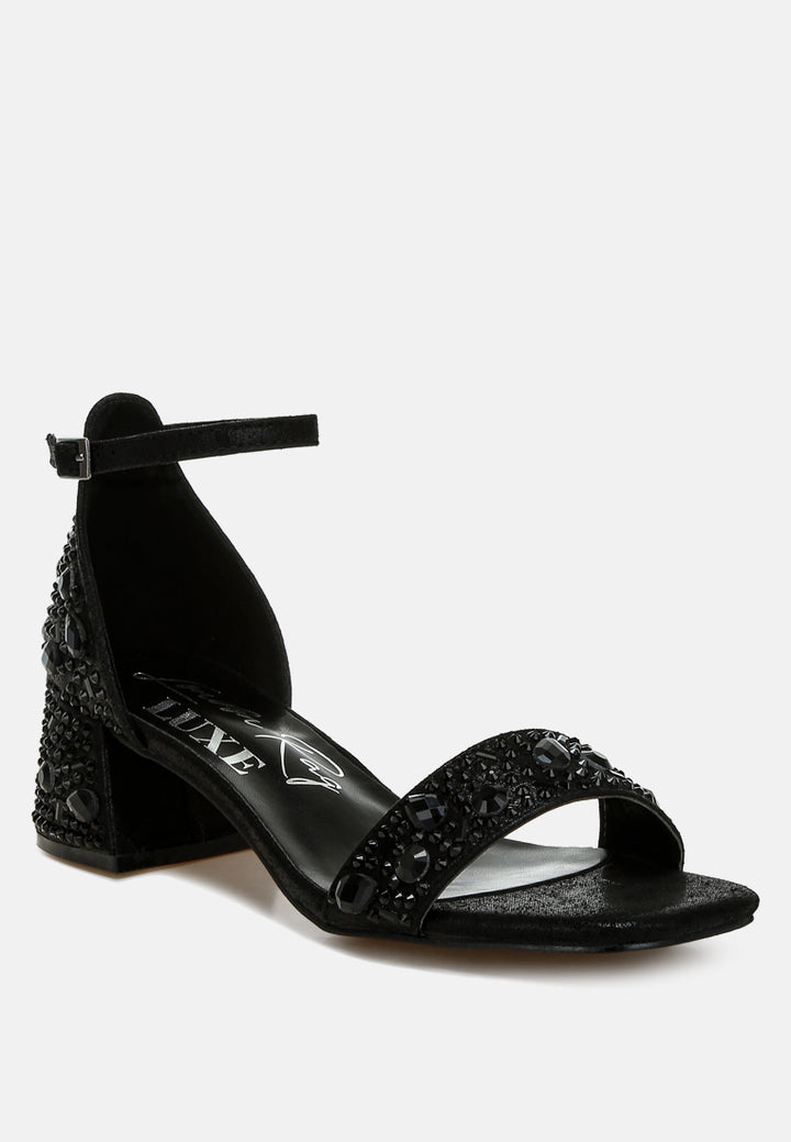 rhinestone embellished shimmer sandals by ruw color_black