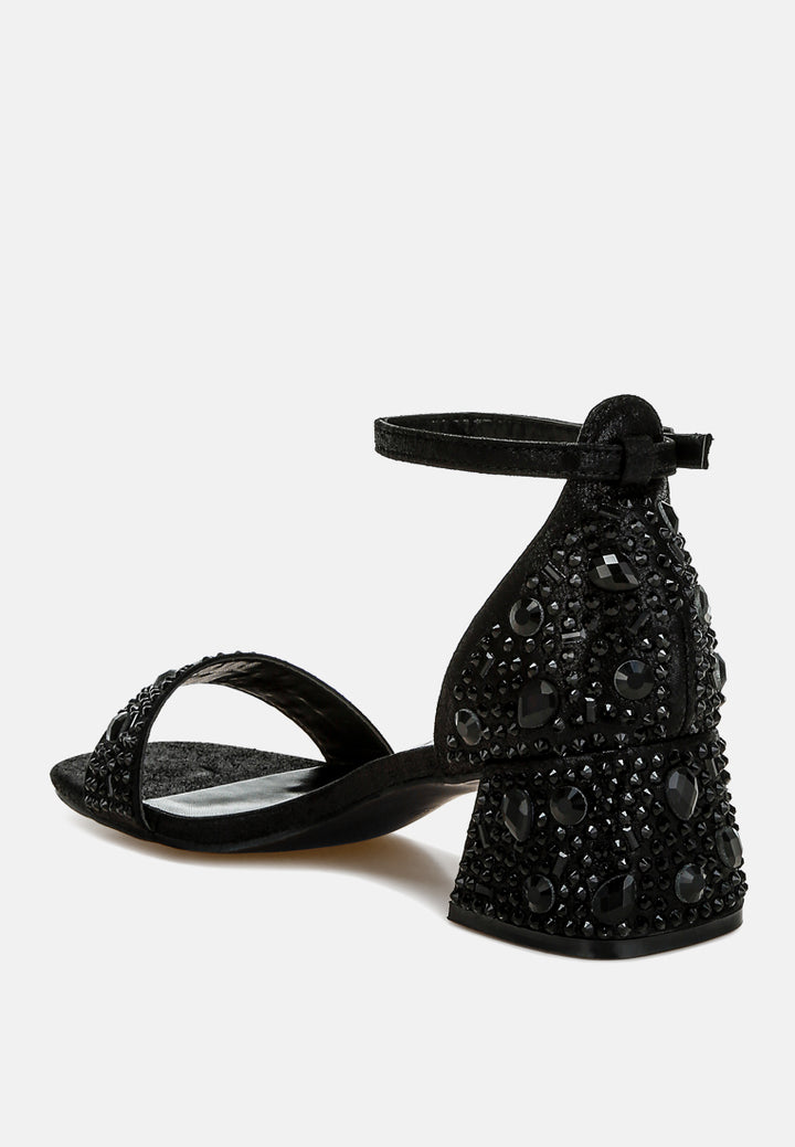 rhinestone embellished shimmer sandals by ruw color_black