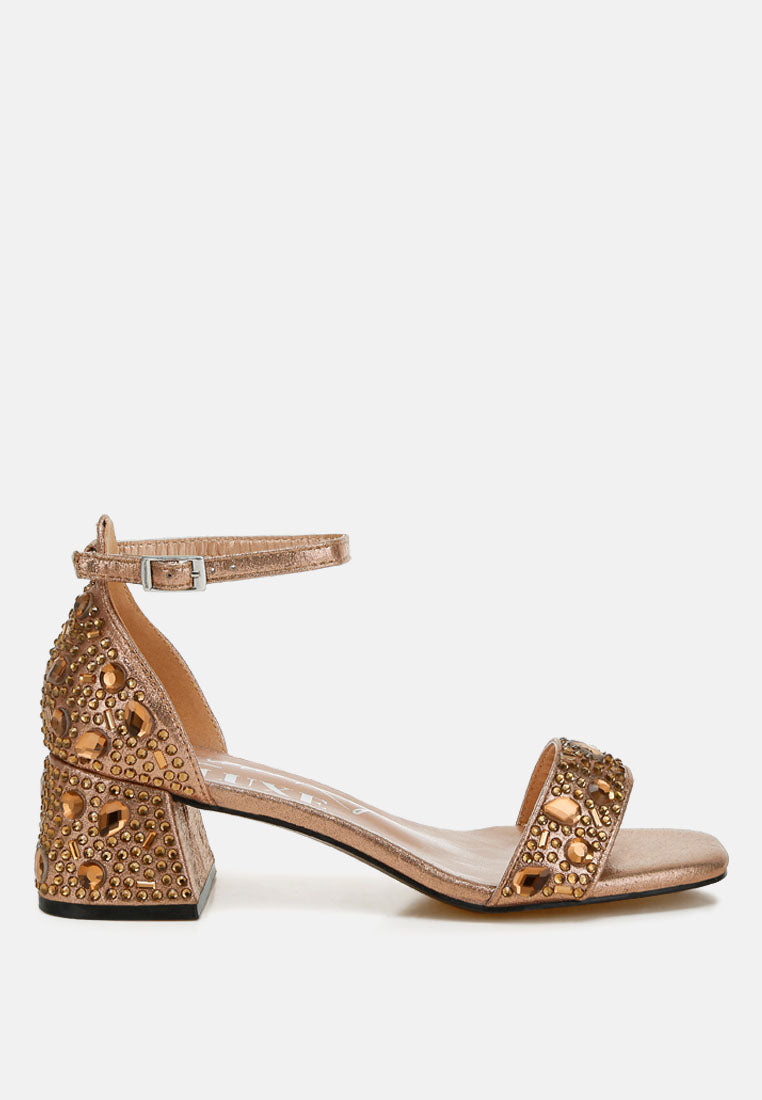 rhinestone embellished shimmer sandals by ruw color_bronze