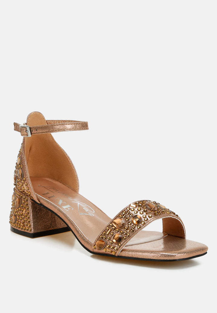 rhinestone embellished shimmer sandals by ruw color_bronze