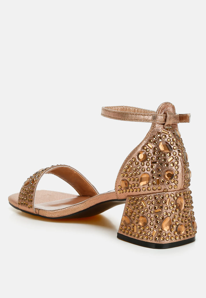 rhinestone embellished shimmer sandals by ruw color_bronze