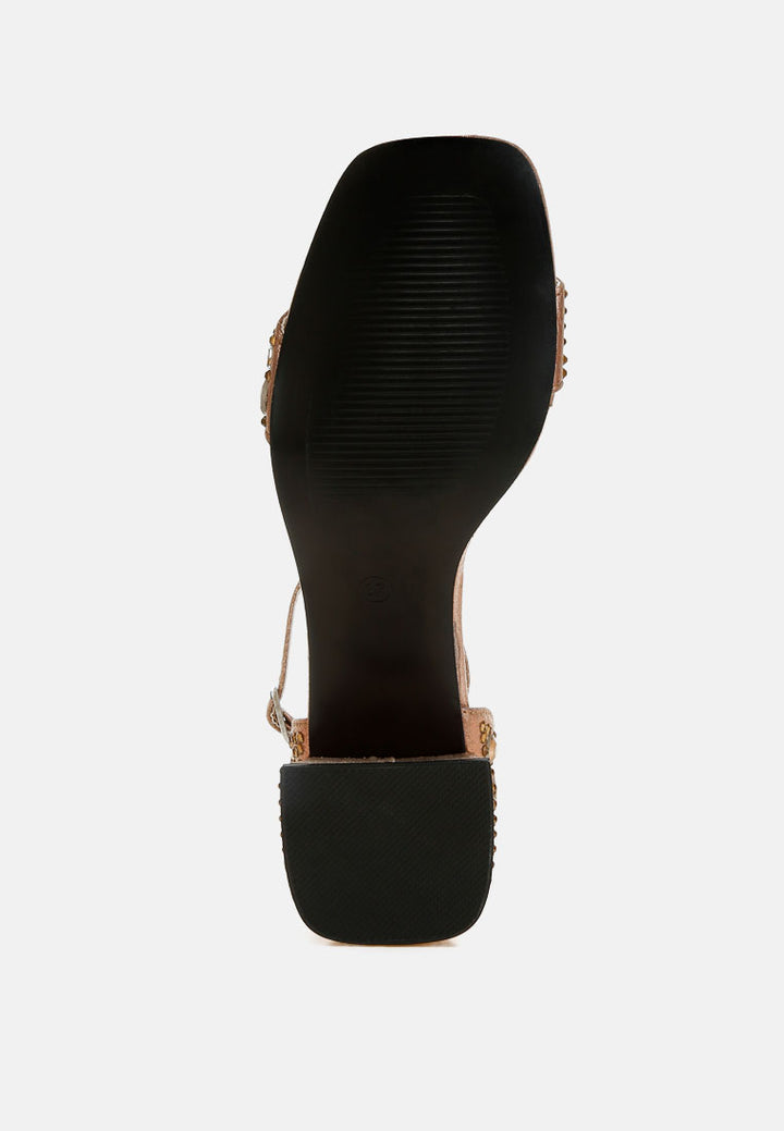 rhinestone embellished shimmer sandals by ruw color_bronze