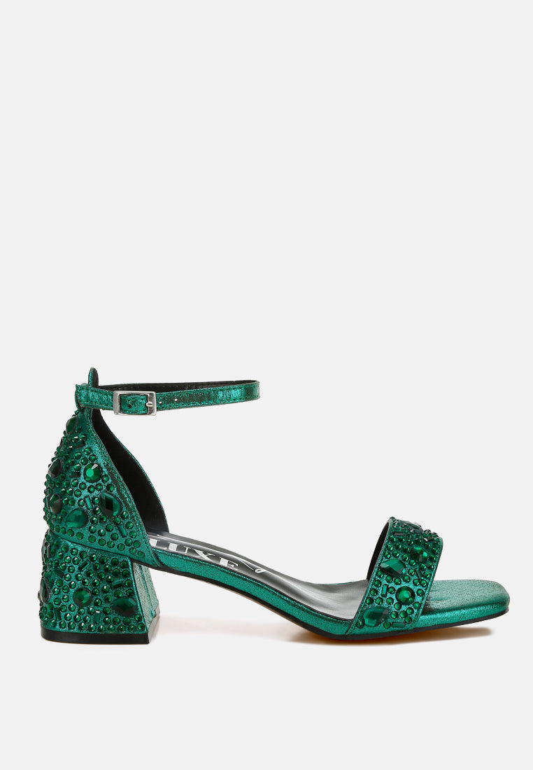 rhinestone embellished shimmer sandals by ruw color_green