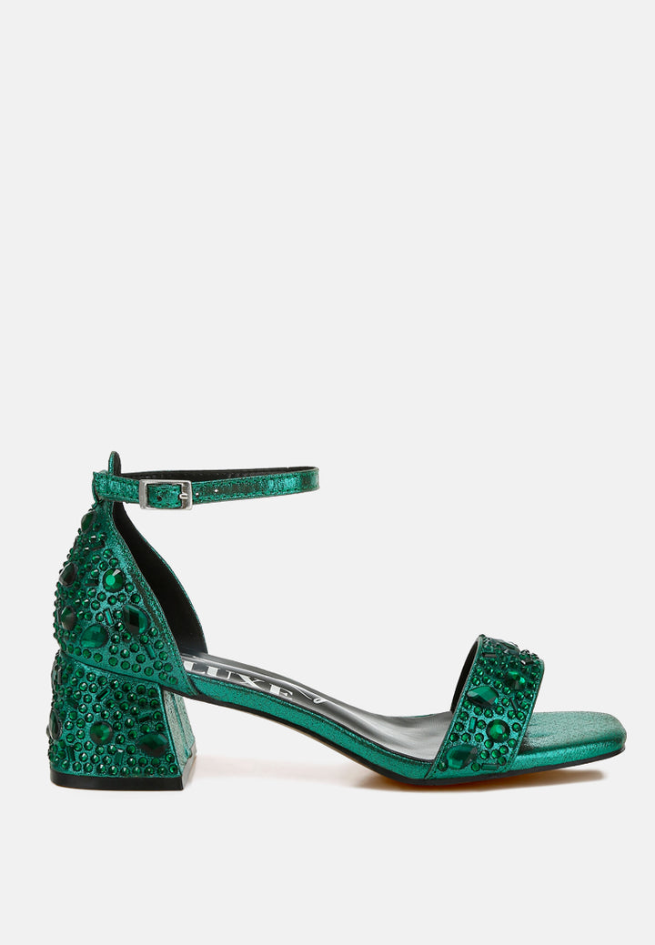 rhinestone embellished shimmer sandals by ruw color_green