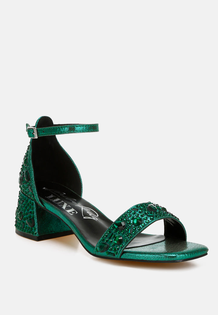 rhinestone embellished shimmer sandals by ruw color_green