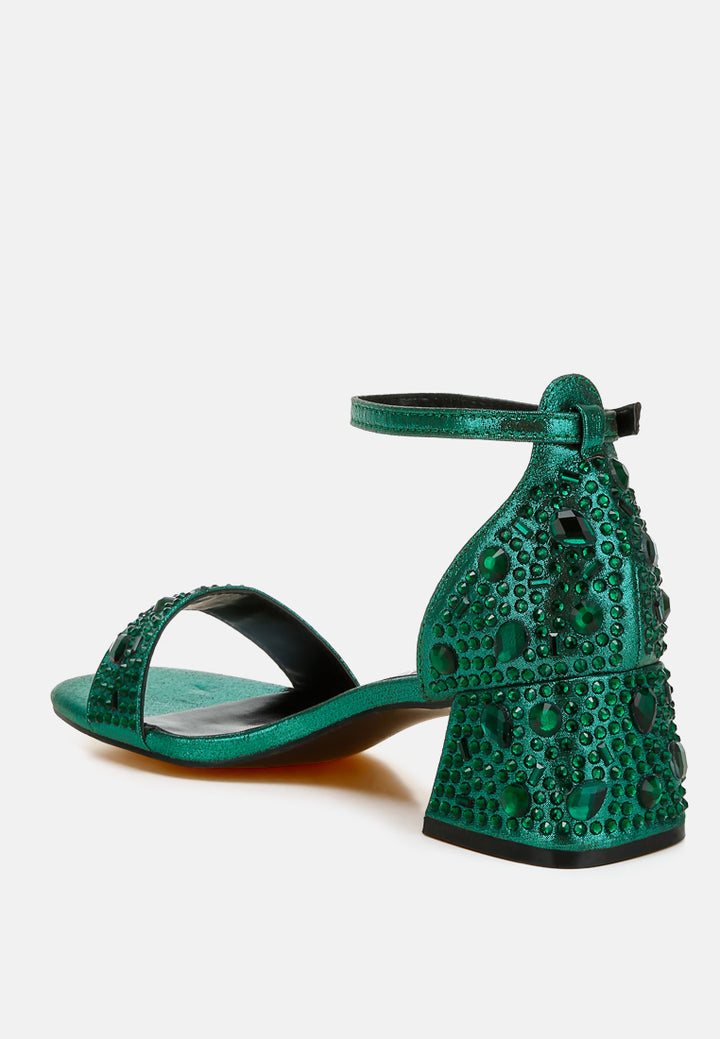 rhinestone embellished shimmer sandals by ruw color_green