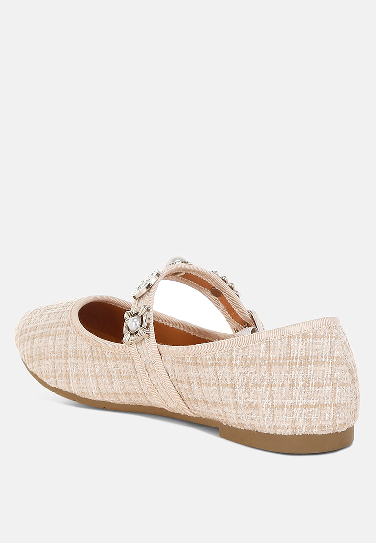 noyama charms embellished tweed mary janes#color_beige