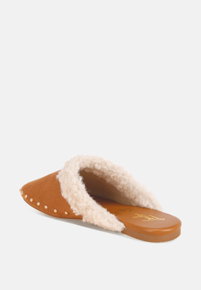 obsidian studded soft slip-on mules#color_tan