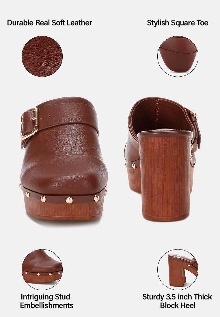 Octave Closed Square Toe Heel Mules#color_brown