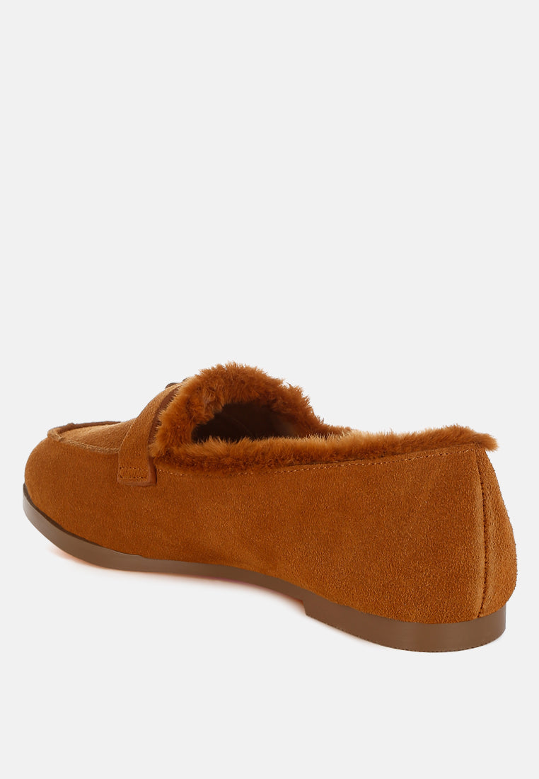 suede & faux fur flat loafers by ruw#color_tan