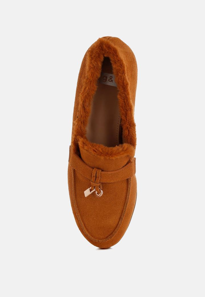 suede & faux fur flat loafers by ruw#color_tan