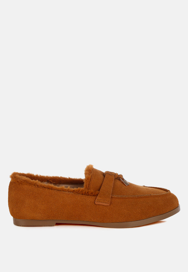 suede & faux fur flat loafers by ruw#color_tan