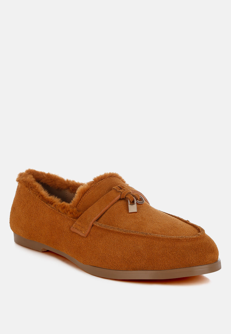 suede & faux fur flat loafers by ruw#color_tan