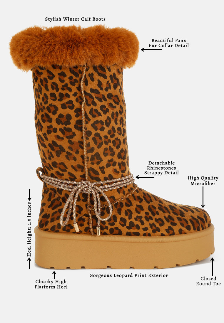 olonya fur collar anti-skid snow boots#color_leopard