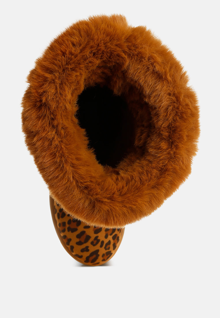 olonya fur collar anti-skid snow boots#color_leopard