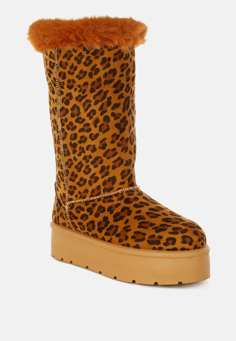 olonya fur collar anti-skid snow boots#color_leopard