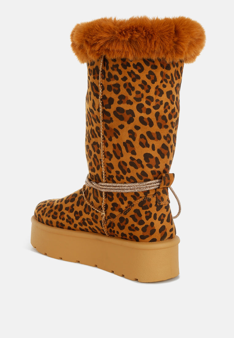 olonya fur collar anti-skid snow boots#color_leopard