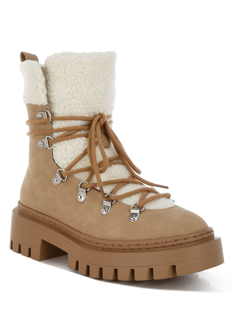 fleece & faux leather boots by ruw#color_tan