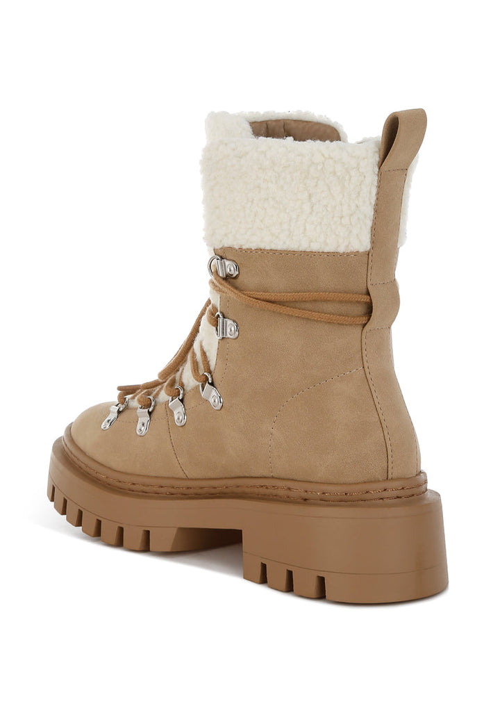 fleece & faux leather boots by ruw#color_tan