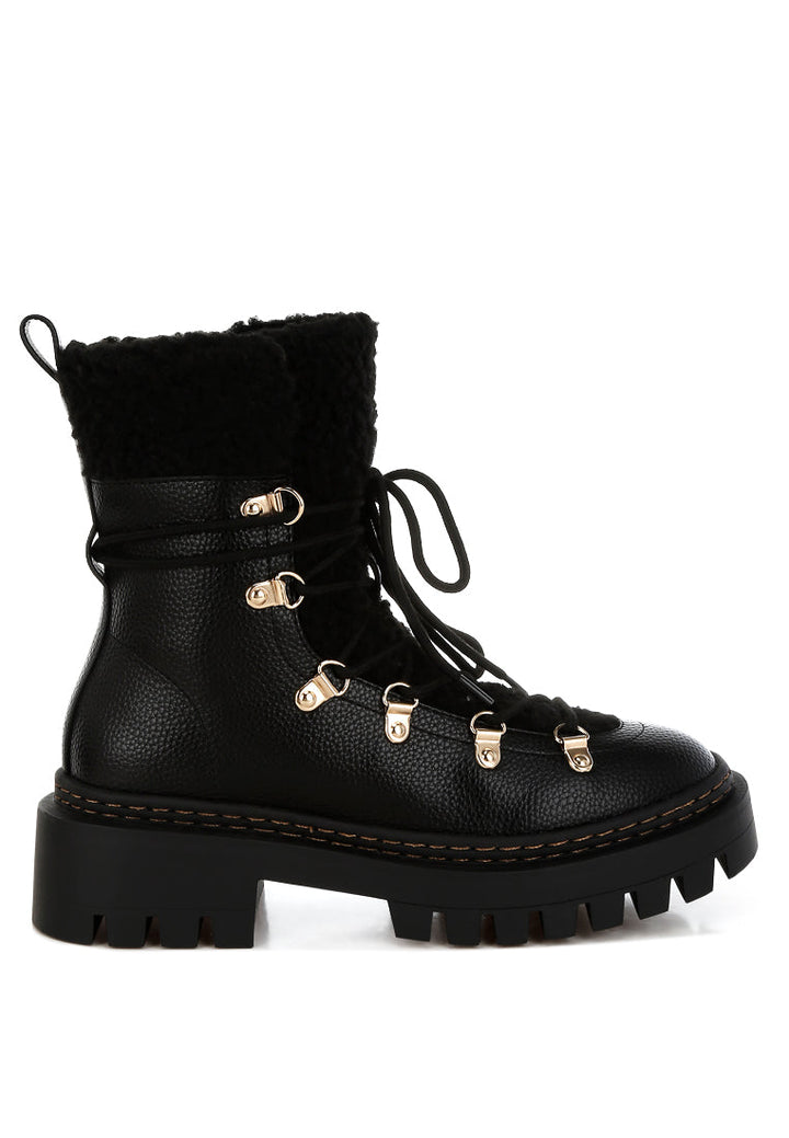 fleece & faux leather boots by ruw#color_black