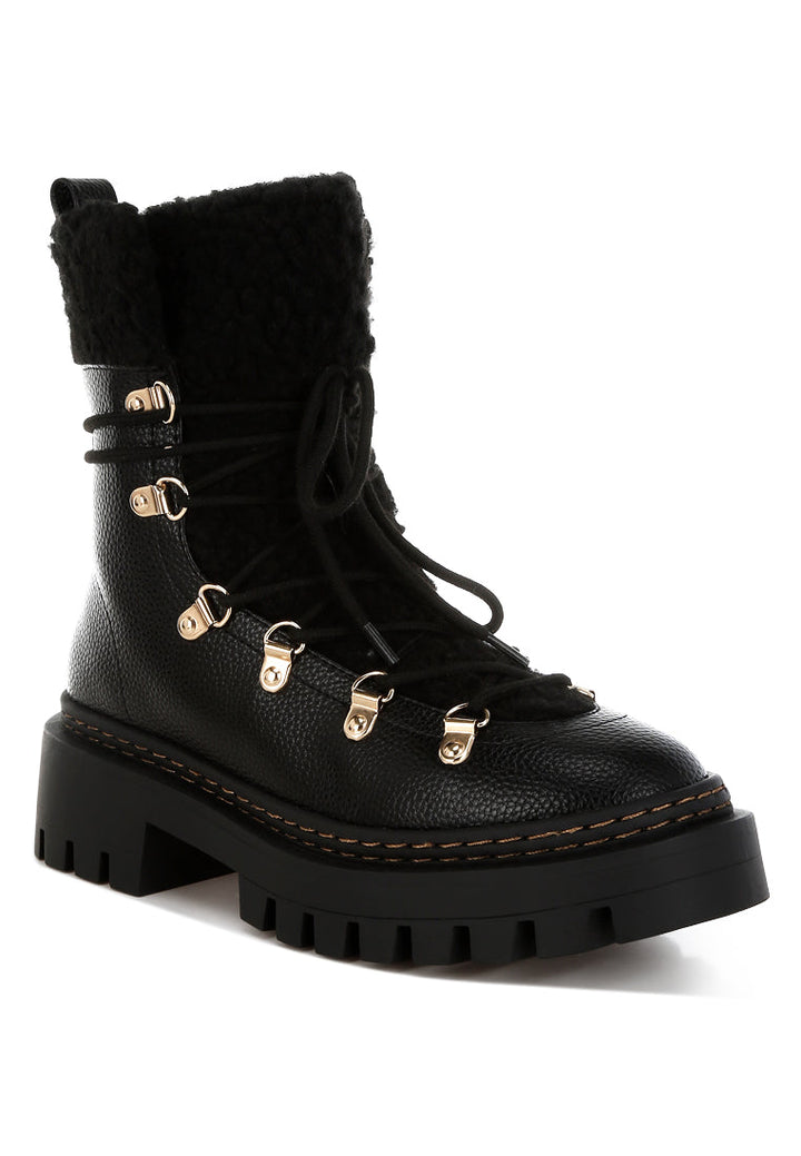 fleece & faux leather boots by ruw#color_black