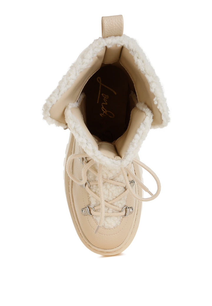 fleece & faux leather boots by ruw#color_off-white