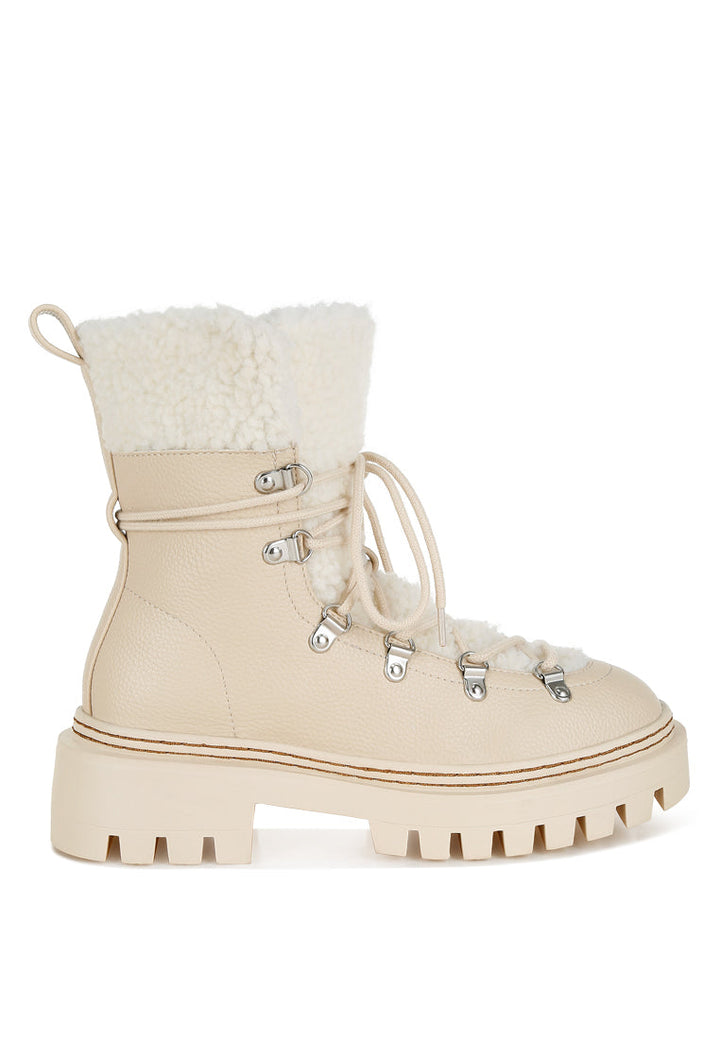 fleece & faux leather boots by ruw#color_off-white