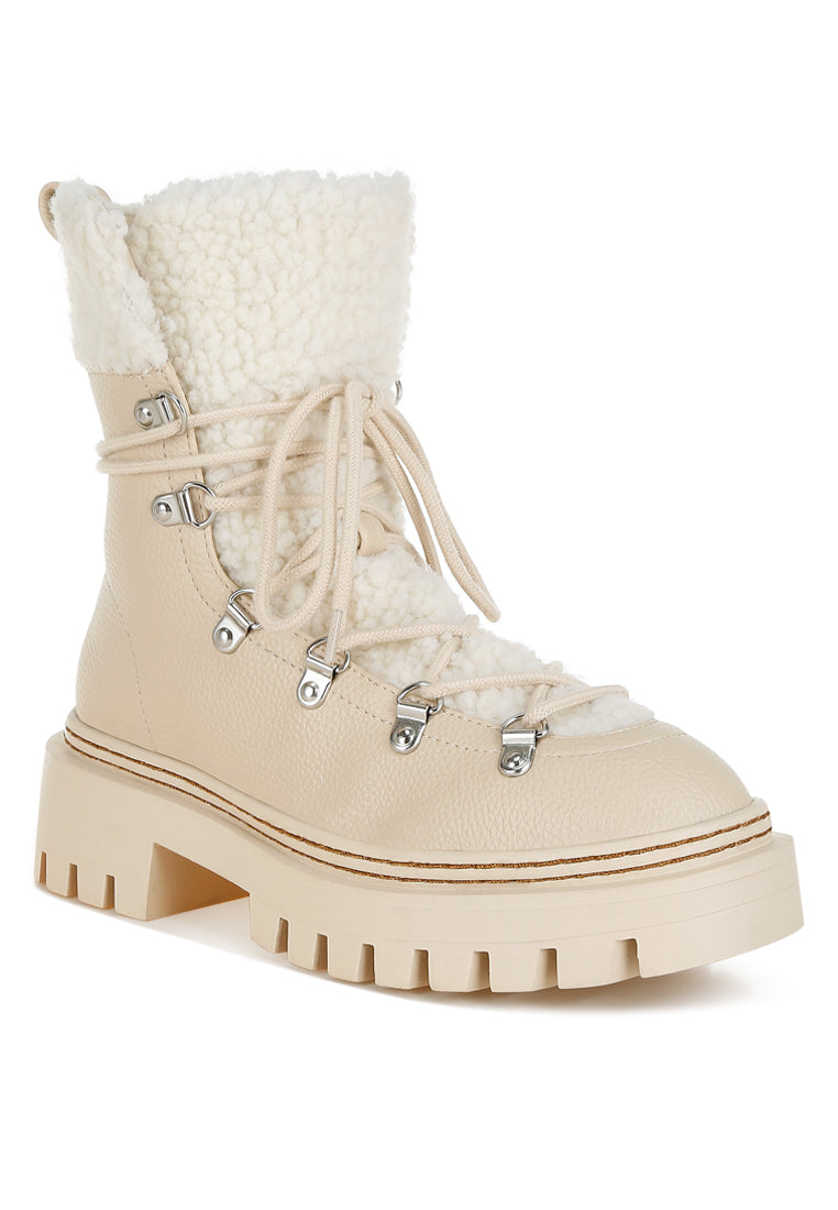 fleece & faux leather boots by ruw#color_off-white