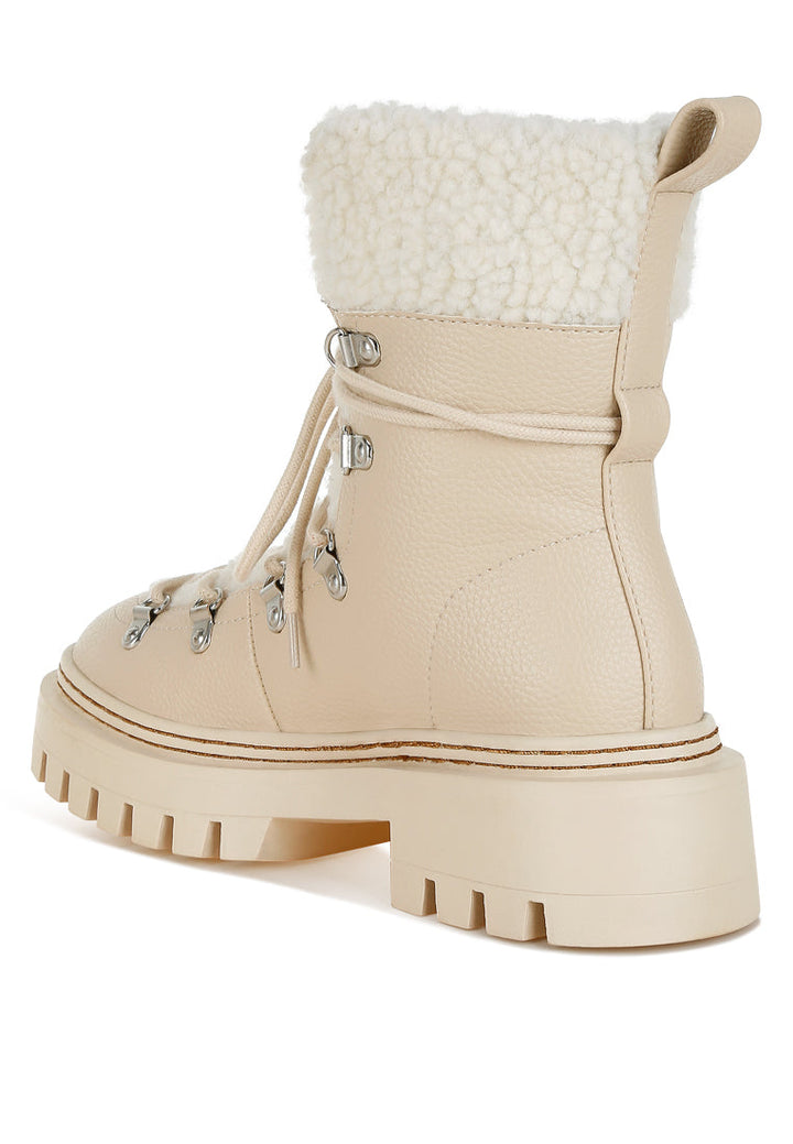 fleece & faux leather boots by ruw#color_off-white