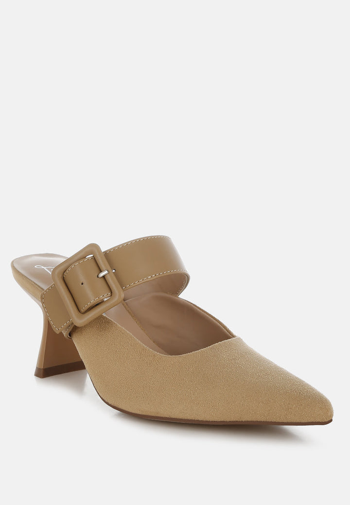 microfiber pointy slip-on mules by ruw#color_beige